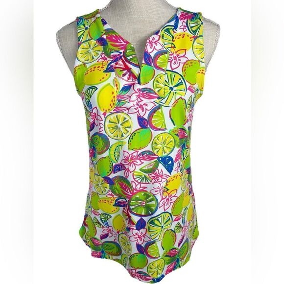 Sunsets & Sweet Tea Green & Yellow Lemon Lime Slices Double Lined Tank Top - Picture 1 of 3